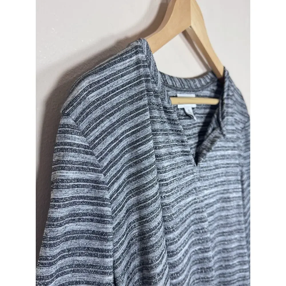 Liz Claiborne Womens Plus Size Blouse Top 3/4 Bell Sleeve Metallic Stretch XXL